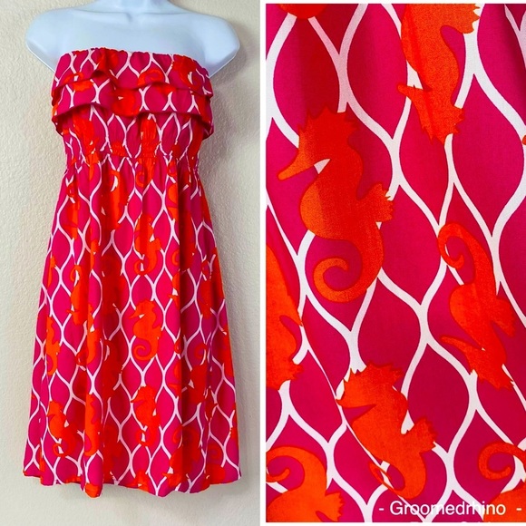 Escapada Strapless Seahorse Print Dress Size L - Picture 1 of 9